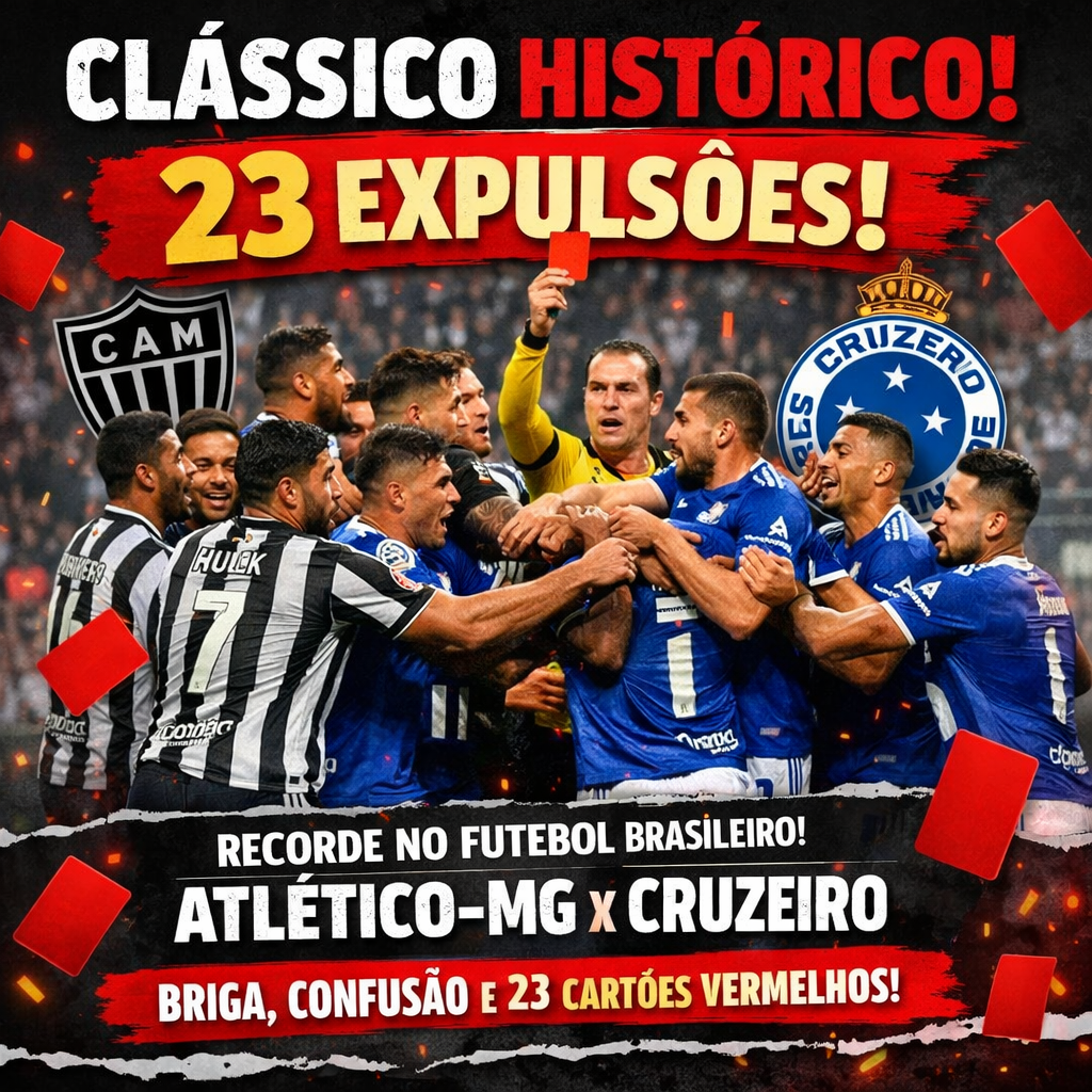Clássico mineiro entra para a história com recorde de cartões vermelhos 🟥⚽